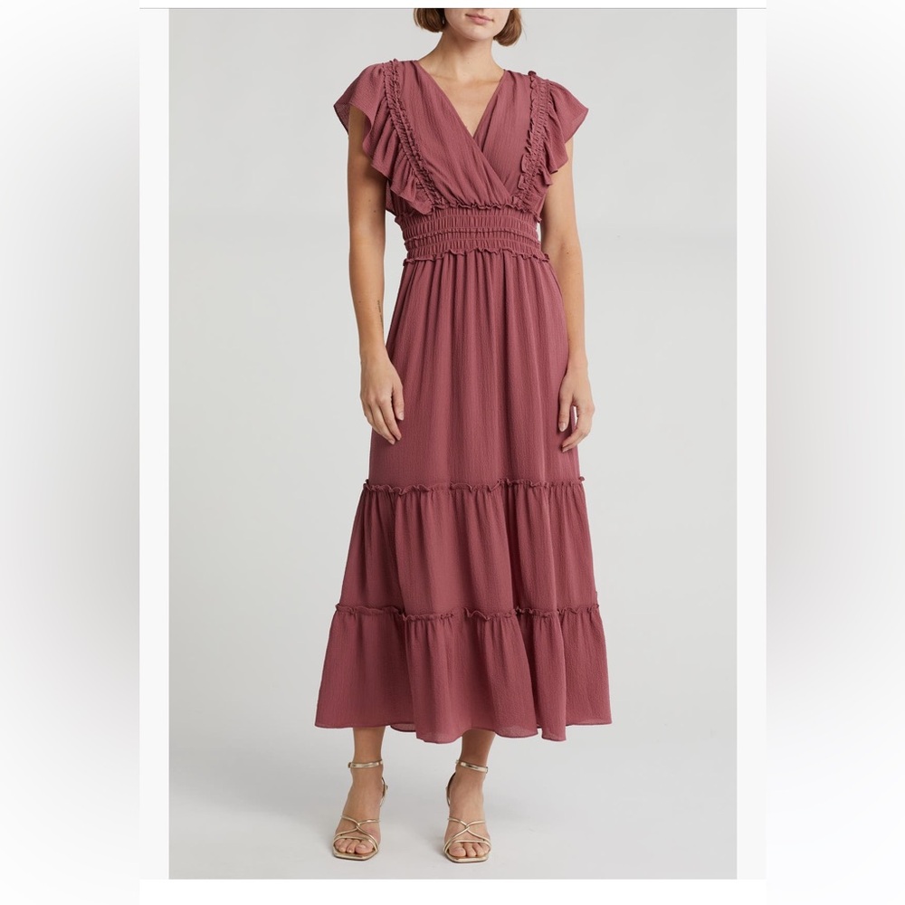 Max Studio Mauve/Rose Women’s Crepe Flutter Sleeve Maxi Dress Size XL